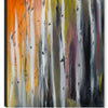 Artsy Ems Designs presents an abstract oil painting of tall, slender aspen trees with white trunks against a vibrant orange, yellow, and dark gray background on gallery wrap canvas for a modern touch.