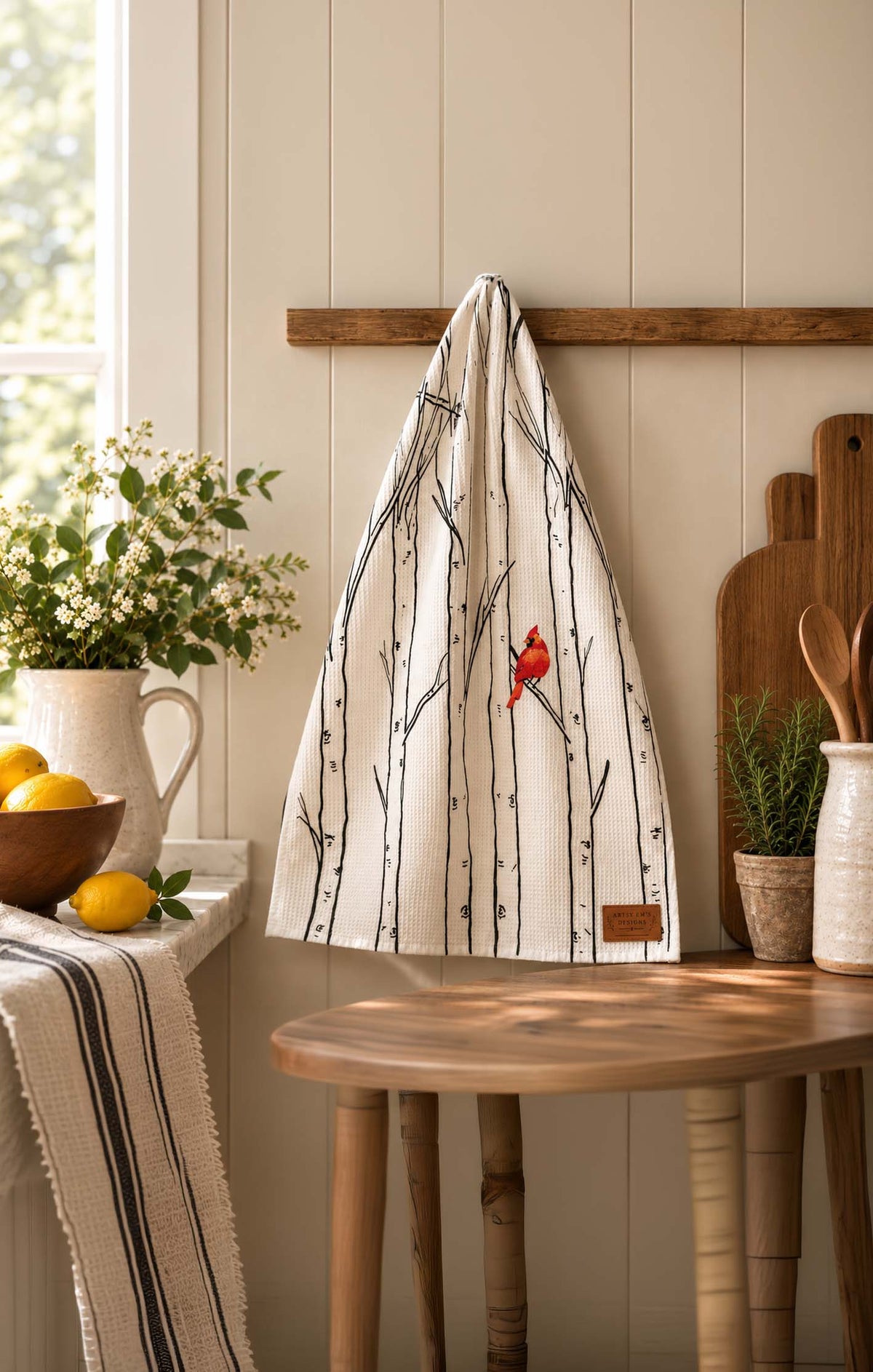Cardinal In The Grove Waffle Style Tea Towel