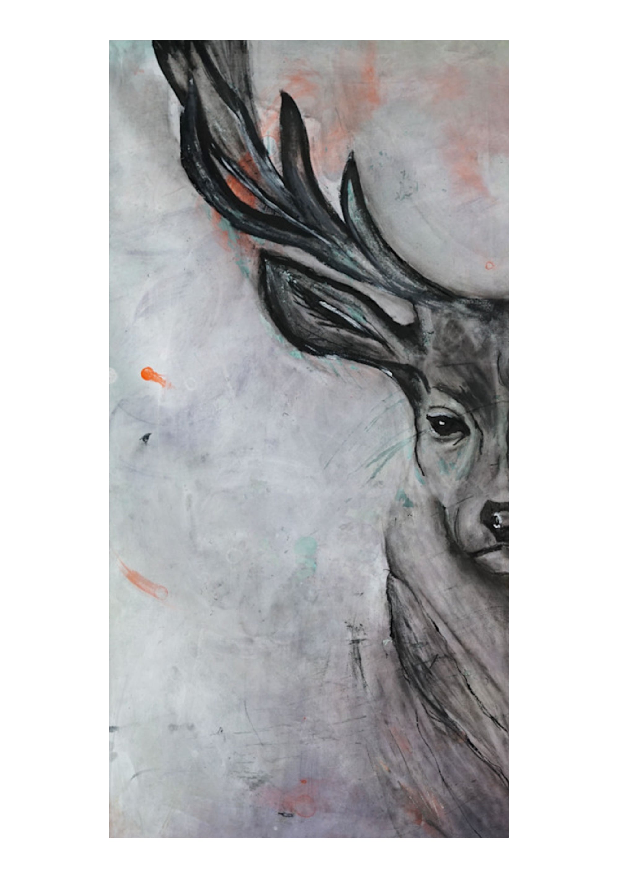 Elk Charcoal & Oil Painting-Left Original