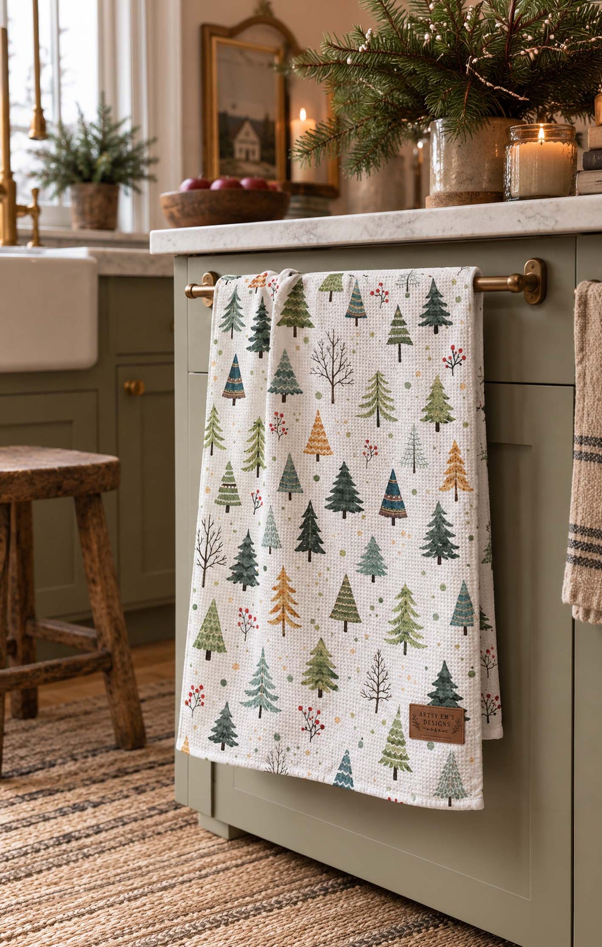 Festive Fir Tea Towel Waffle Style Tea Towel
