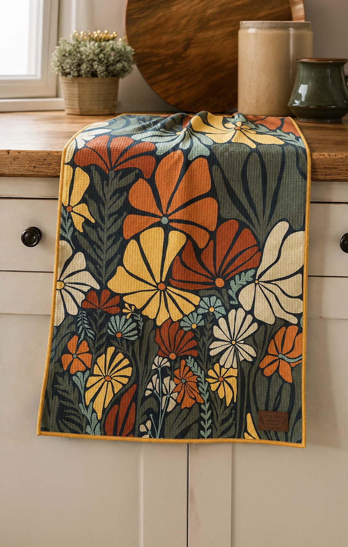 Rust and Petal Waffle Style Tea Towel