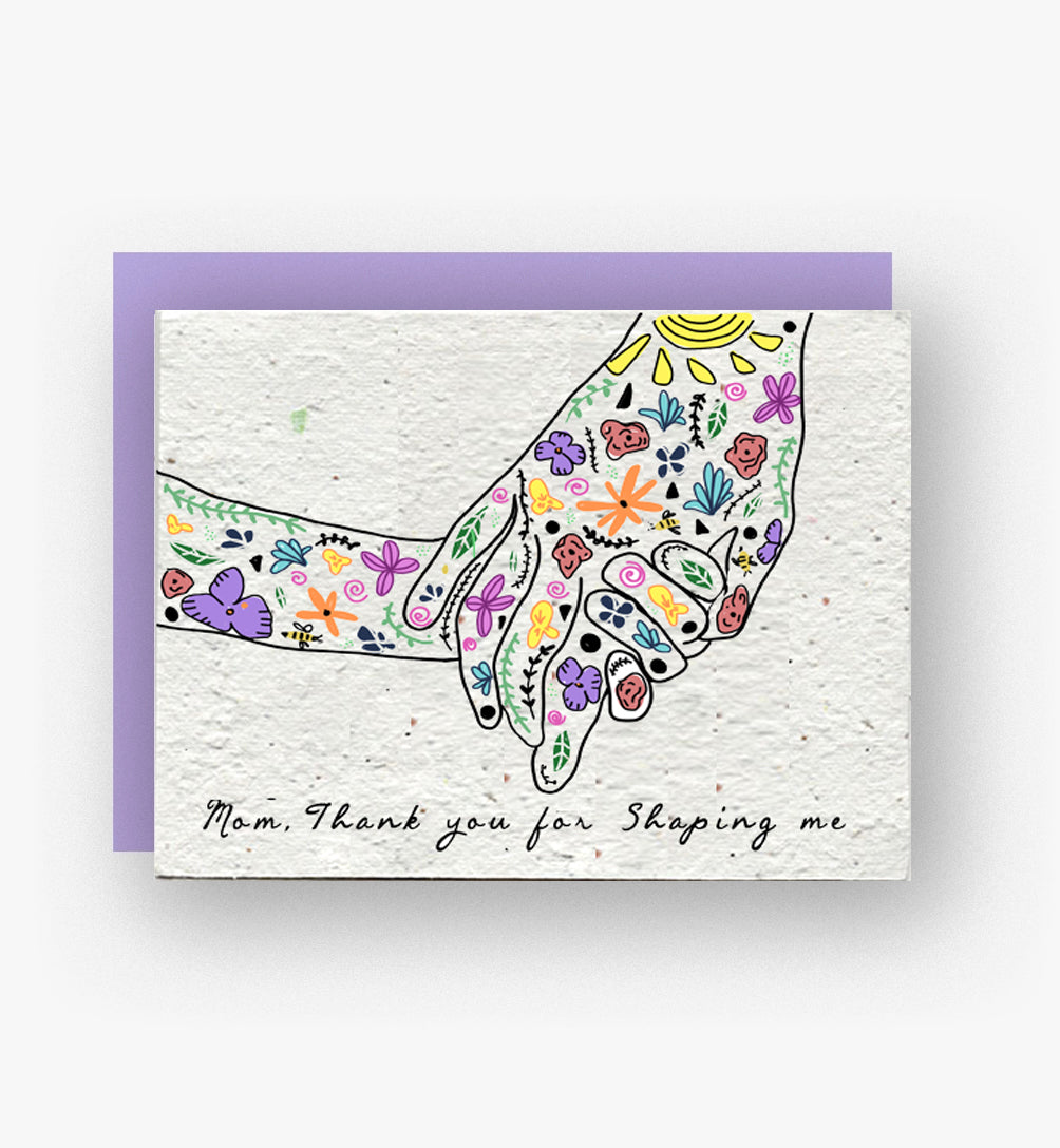 Floral Hand Embrace: Seed Paper Thank You Card for Mom