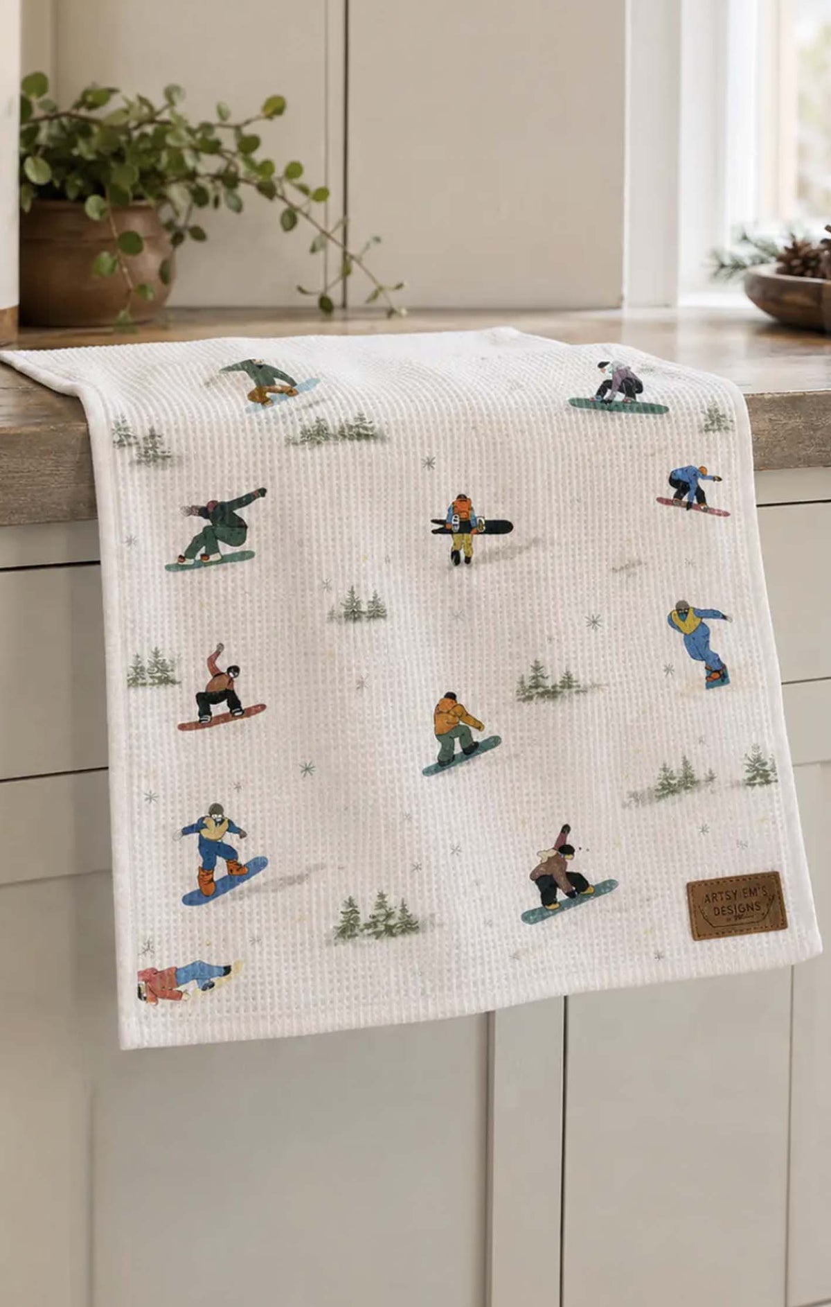 Snowboarder Bliss Waffle Style Tea Towel