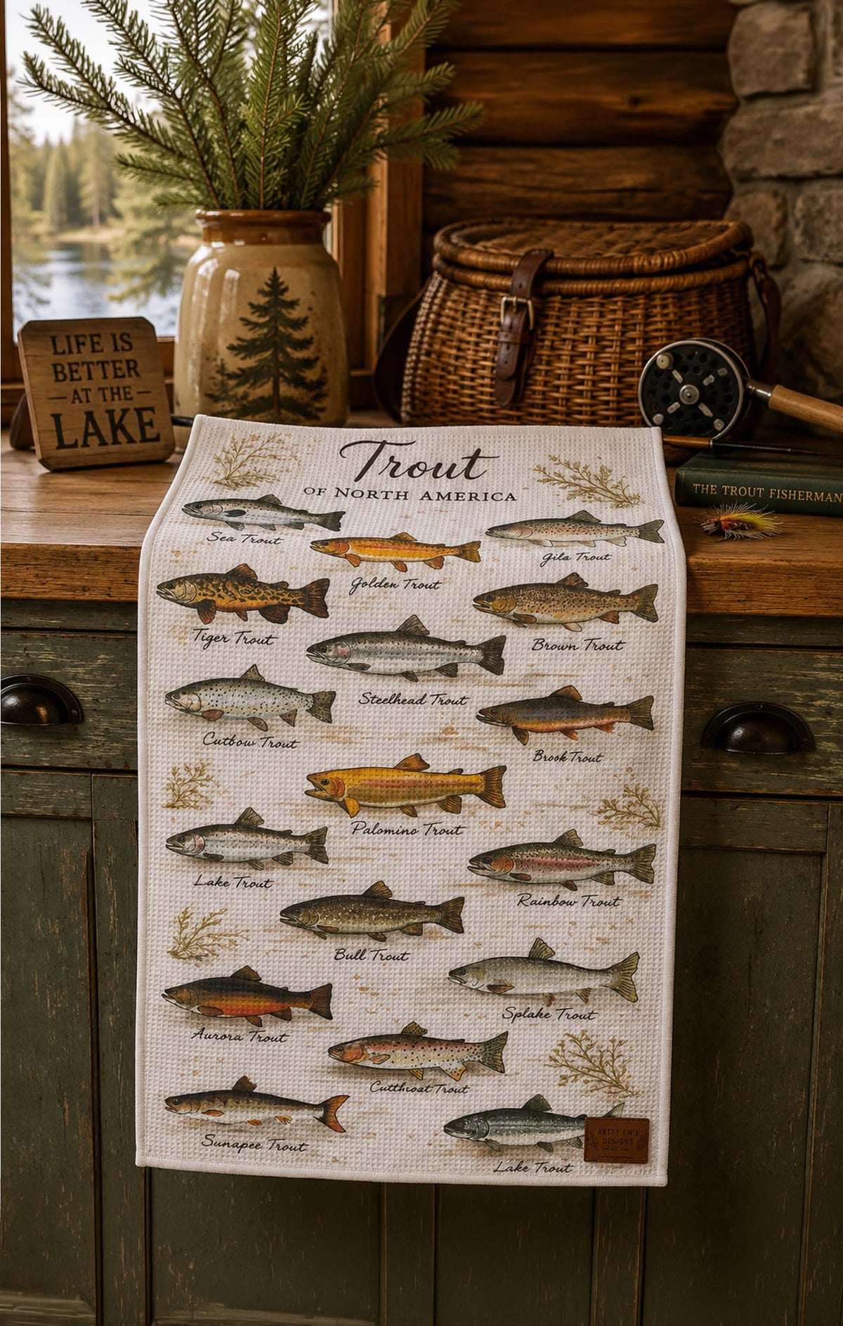 Here Fishy Fishy Waffle Style Tea Towel